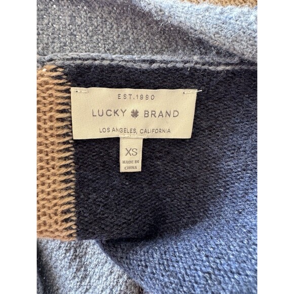 Lucky Brand Open Cardigan Sweater Blue Tan Wool Cashmere Viscose Blend XS - Picture 3 of 12